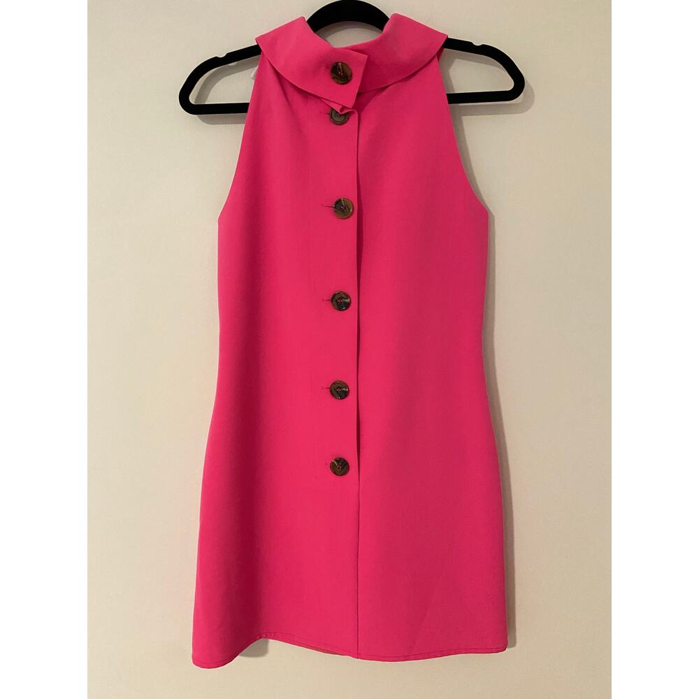 STS Sail to Sable Hot Pink Cowl High Neck Sleeveless Dress Button back EUC XS - Picture 6 of 9